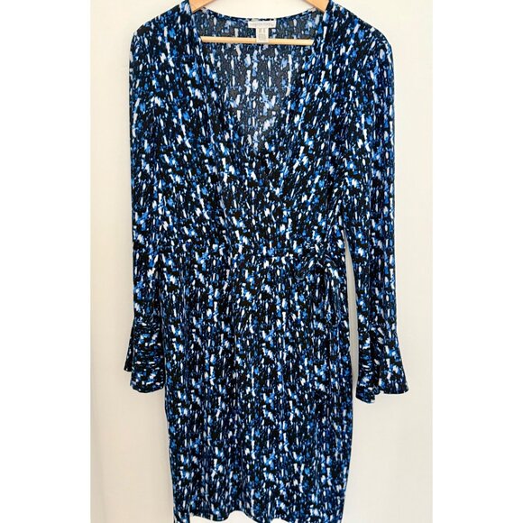 London Times Romantic Black & Blue Wrap Dress Wedding Guest Cocktail size 14 - Picture 1 of 9